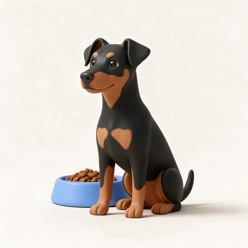 Pinscher alemán: a la hora de comer (ilustración)