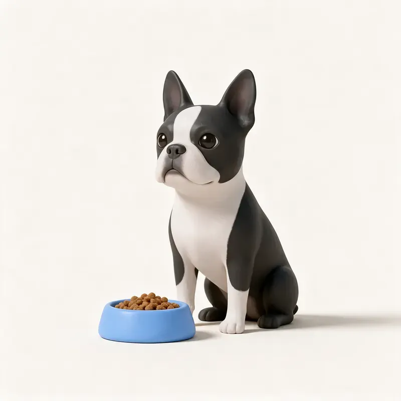 Boston terrier: a la hora de comer (ilustración)