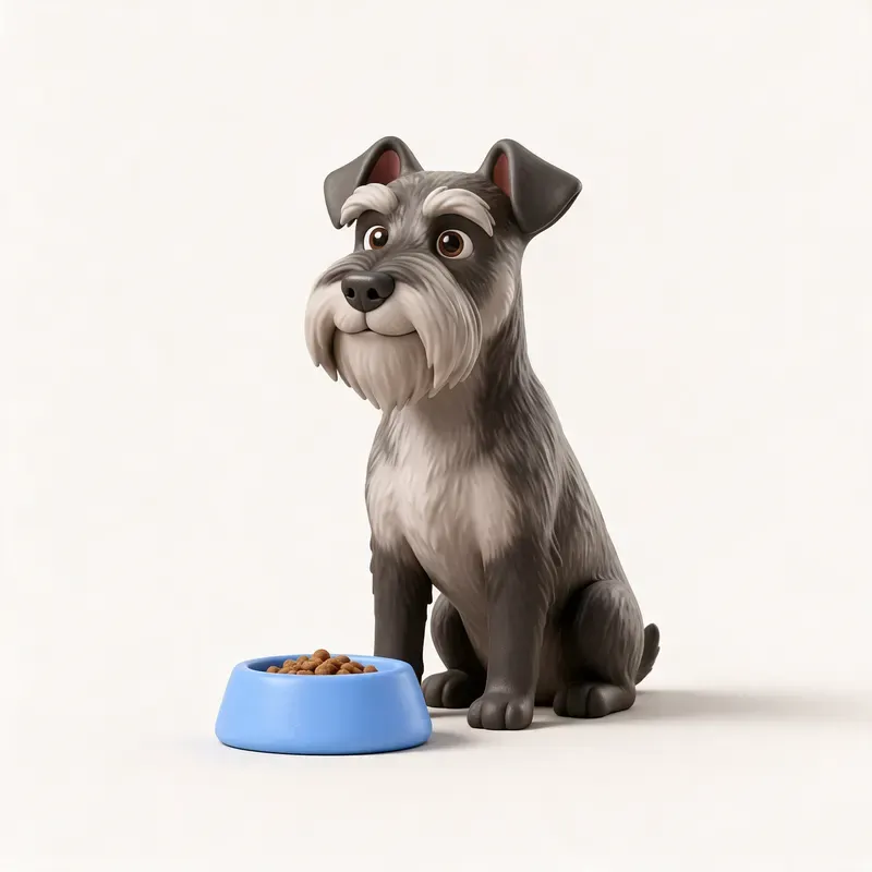 Schnauzer mediano: a la hora de comer (ilustración)