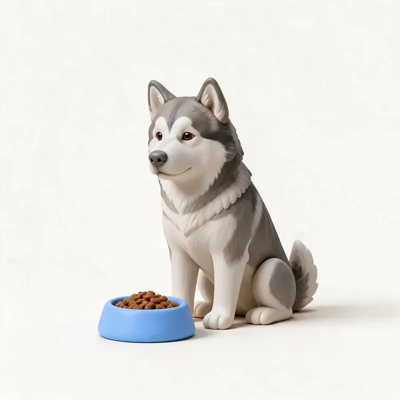 Alaskan malamute: a la hora de comer (ilustración)