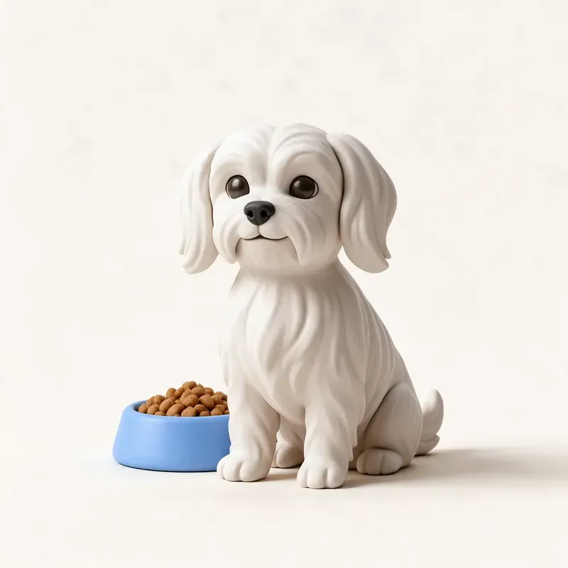 Bichón maltés: a la hora de comer (ilustración)