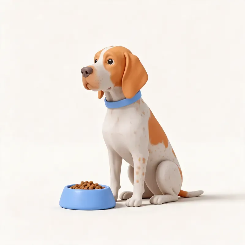 Sabueso francés blanco y naranja: a la hora de comer (ilustración)