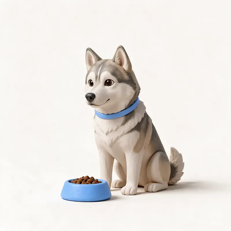 Perro esquimal canadiense: a la hora de comer (ilustración)