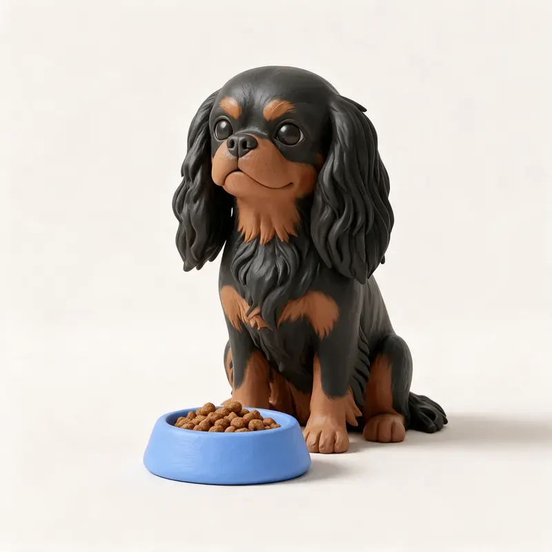 King Charles spaniel: a la hora de comer (ilustración)