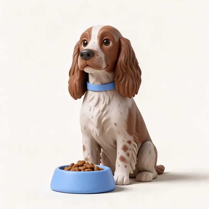Cocker spaniel inglés: a la hora de comer (ilustración)