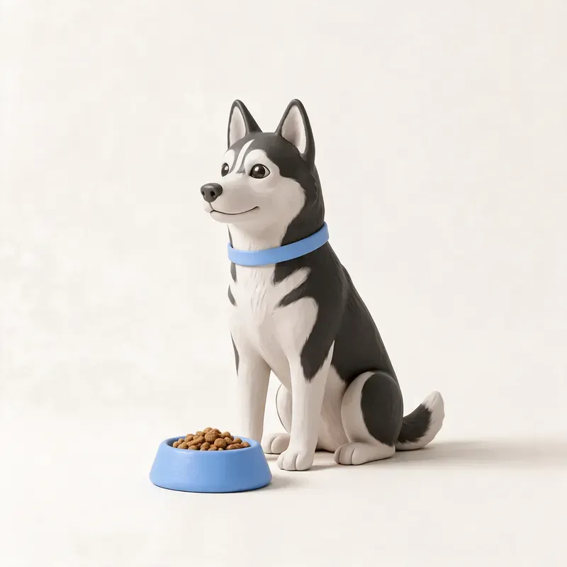 Husky siberiano: a la hora de comer (ilustración)