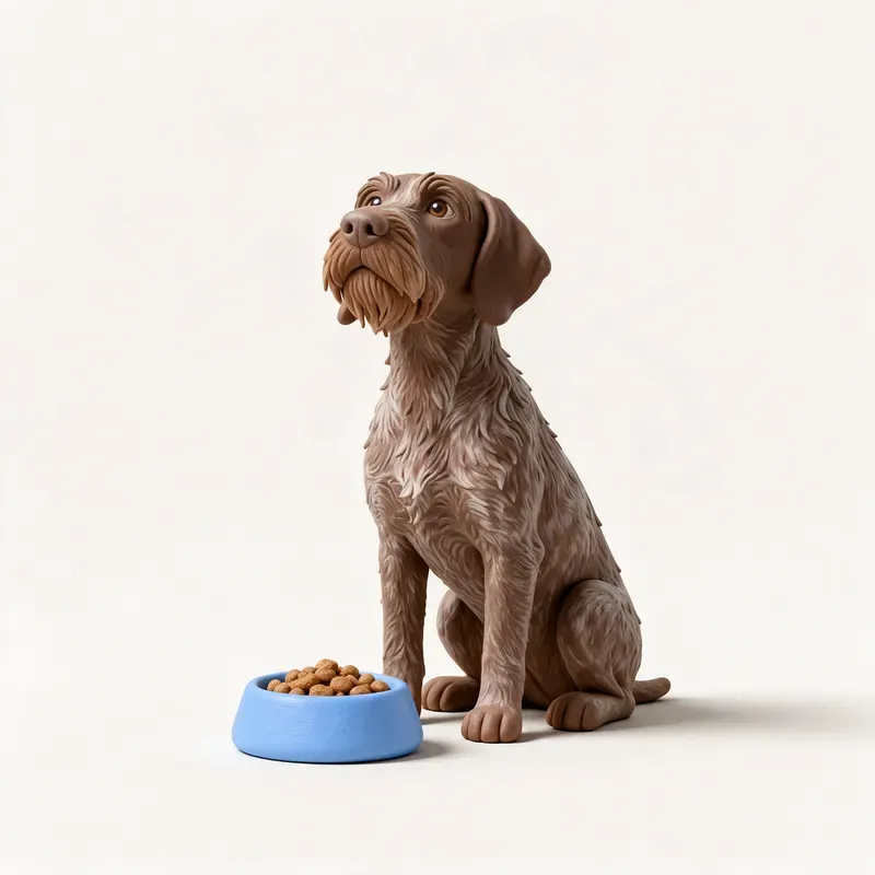 Perro de muestra alemán de pelo cerdoso: a la hora de comer (ilustración)
