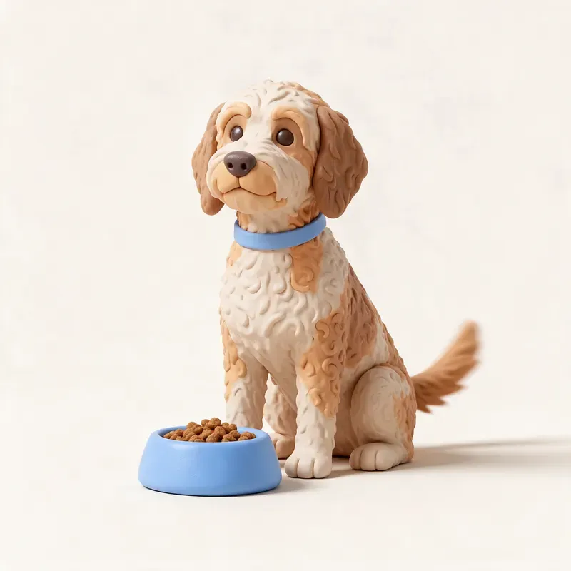 Australian labradoodle: a la hora de comer (ilustración)
