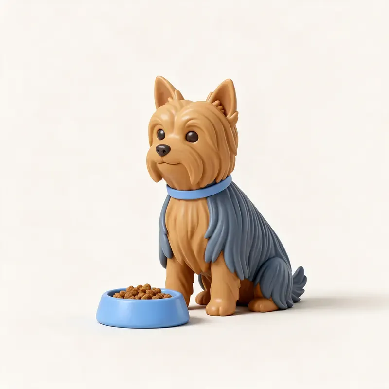 Yorkshire terrier: a la hora de comer (ilustración)