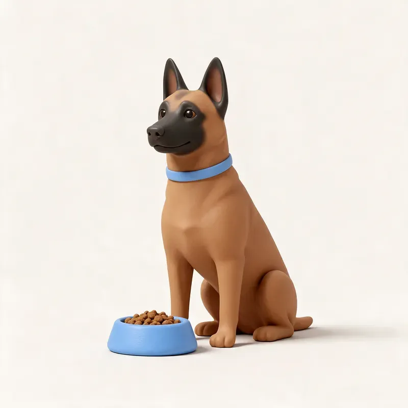 Pastor belga malinois: a la hora de comer (ilustración)