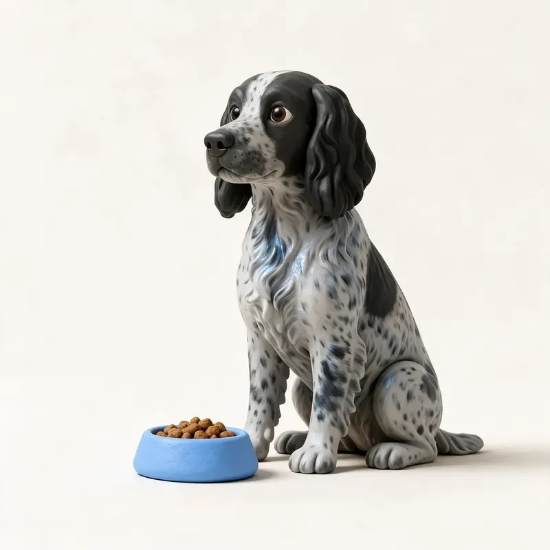 Spaniel azul de Picardía: a la hora de comer (ilustración)
