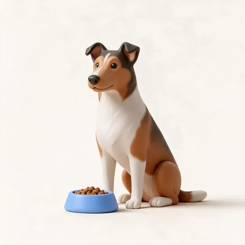 Collie de pelo corto: a la hora de comer (ilustración)