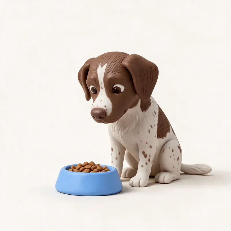 Pequeño Münsterländer: a la hora de comer (ilustración)