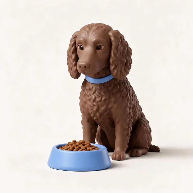 Spaniel de agua americano: a la hora de comer (ilustración)