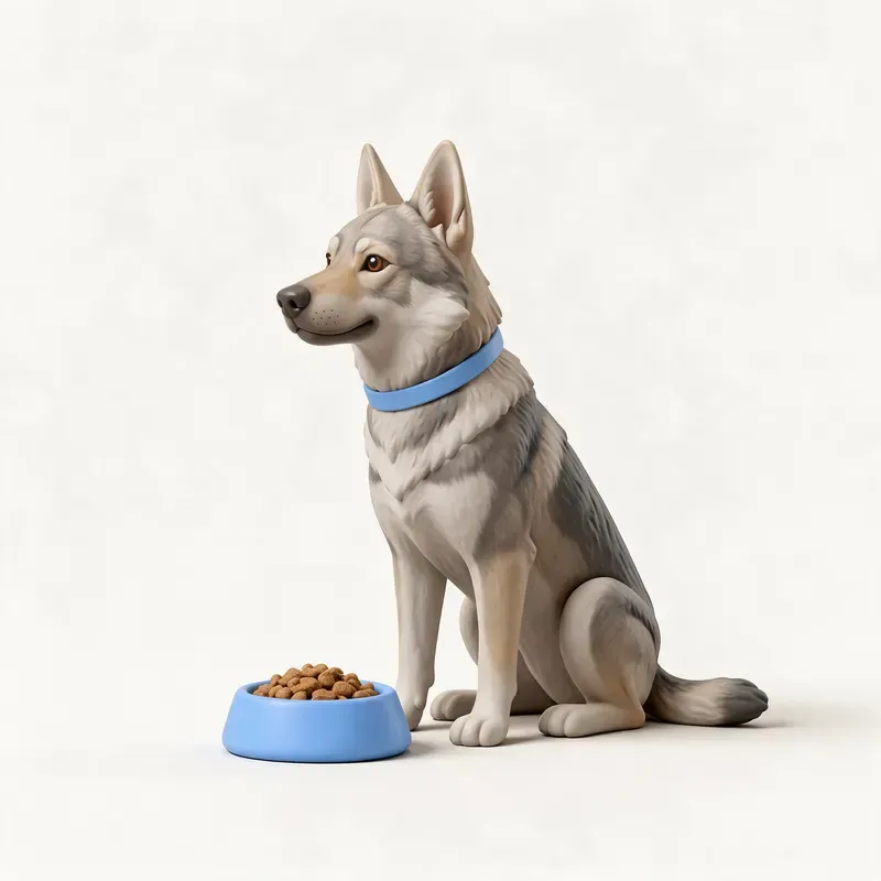 Perro lobo checoslovaco: a la hora de comer (ilustración)