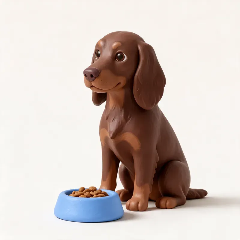 Field spaniel: a la hora de comer (ilustración)