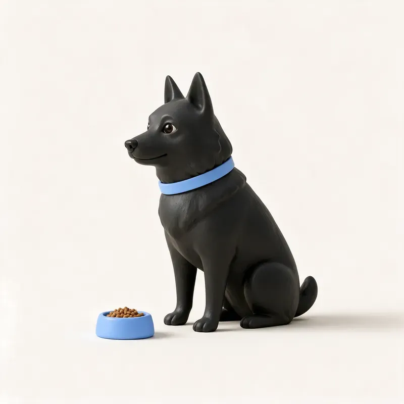 Schipperke: a la hora de comer (ilustración)