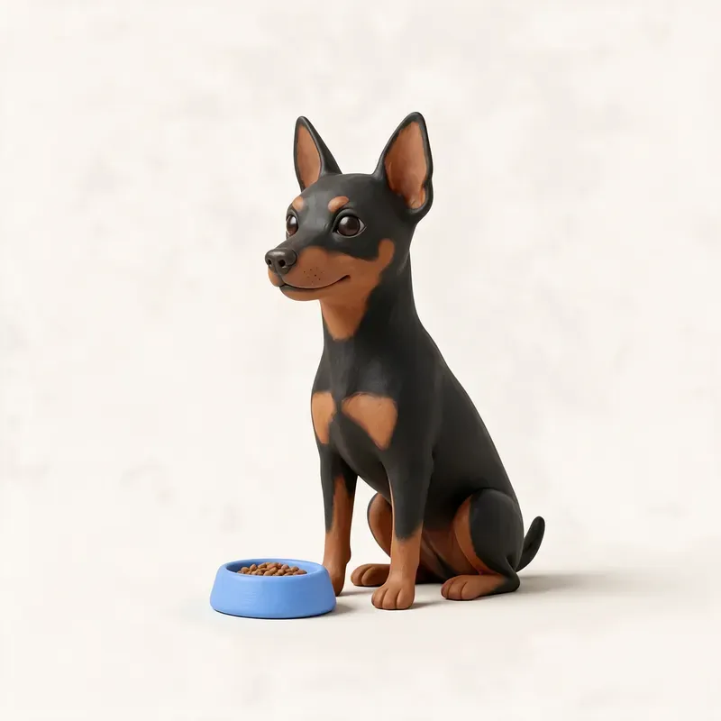 Pinscher miniatura: a la hora de comer (ilustración)