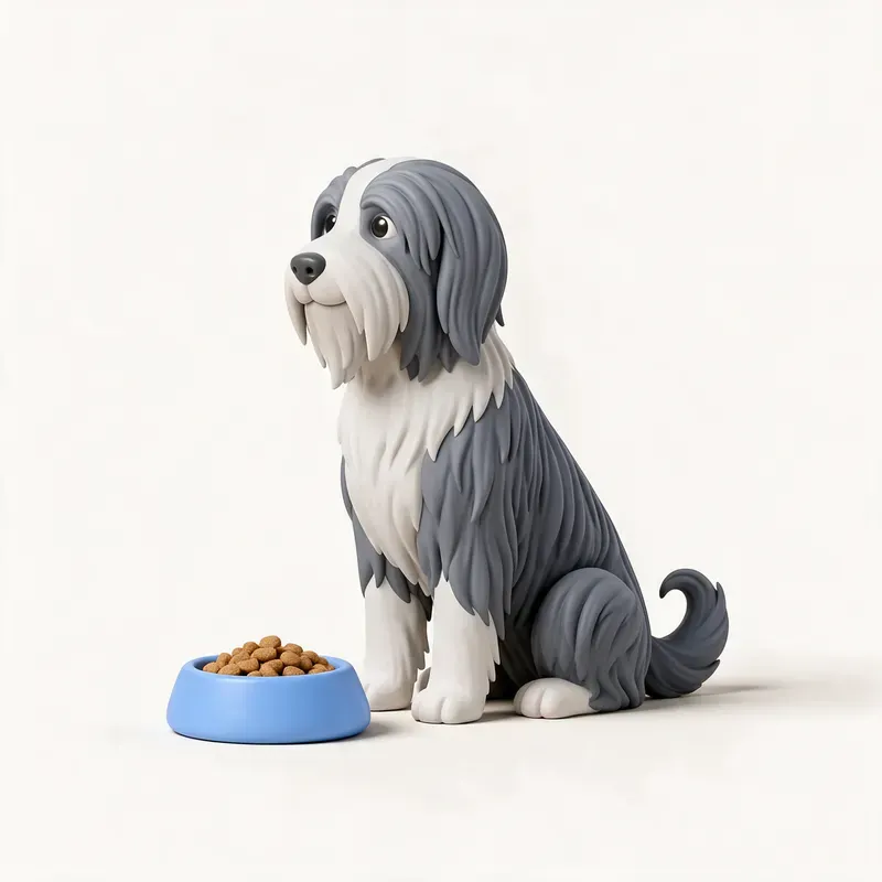 Bearded collie: a la hora de comer (ilustración)