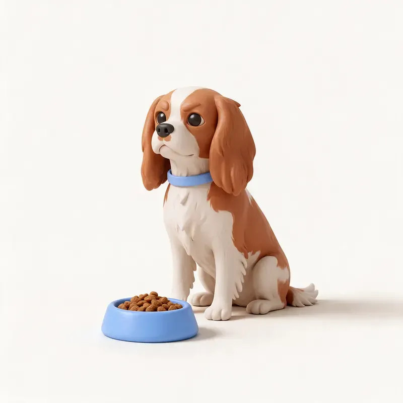 Cavalier King Charles spaniel: a la hora de comer (ilustración)