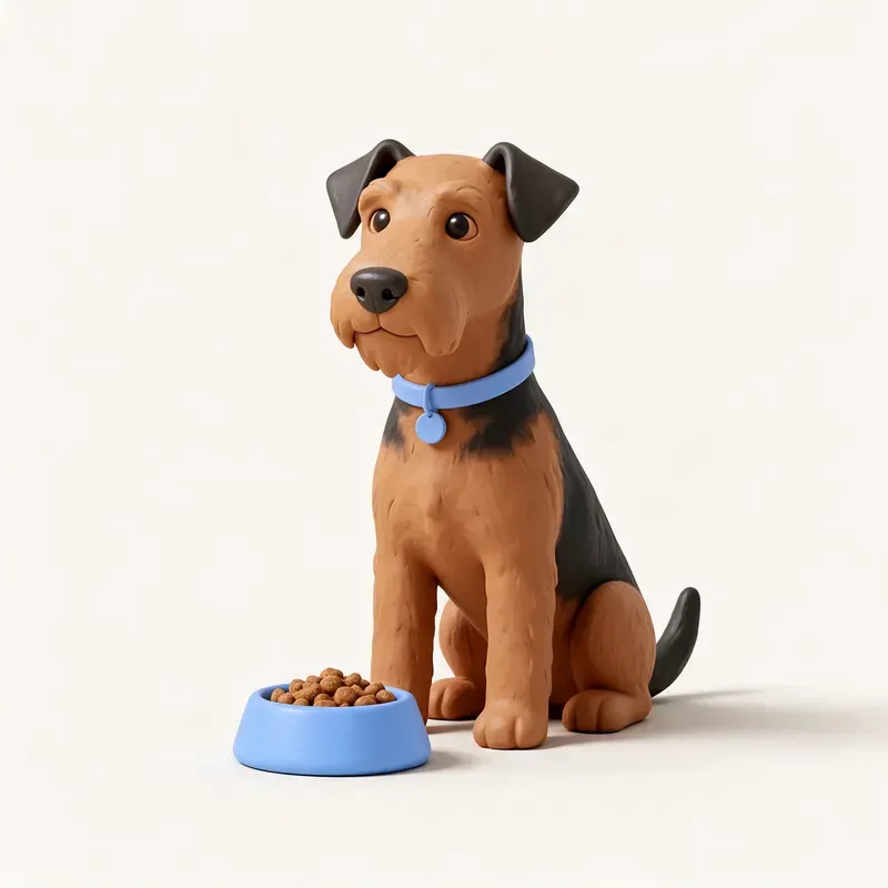 Airedale terrier: a la hora de comer (ilustración)