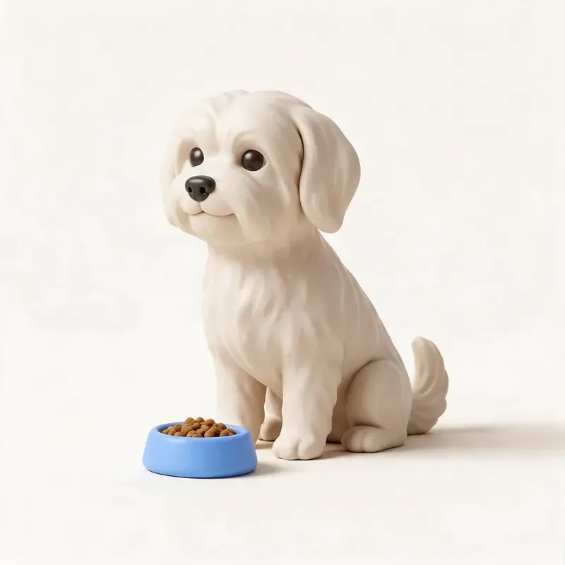 Bichón boloñés: a la hora de comer (ilustración)