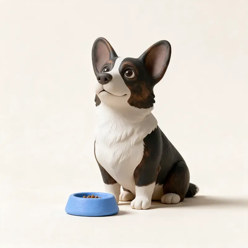 Corgi galés Cardigan: a la hora de comer (ilustración)