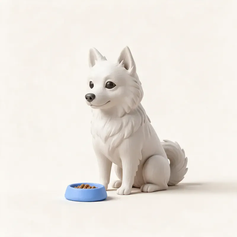American Eskimo Dog: a la hora de comer (ilustración)