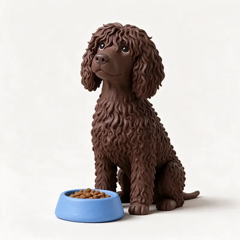 Spaniel de agua irlandés: a la hora de comer (ilustración)