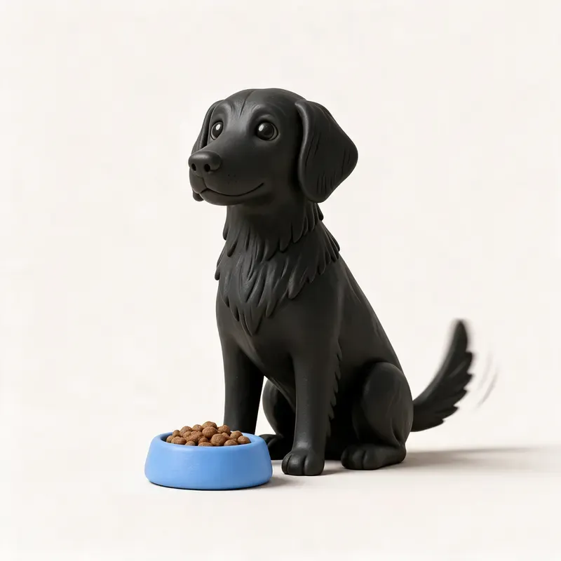 Retriever de pelo liso: a la hora de comer (ilustración)