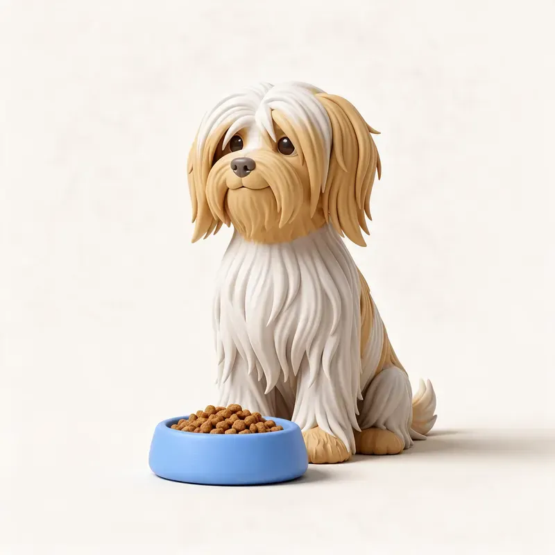 Terrier tibetano: a la hora de comer (ilustración)