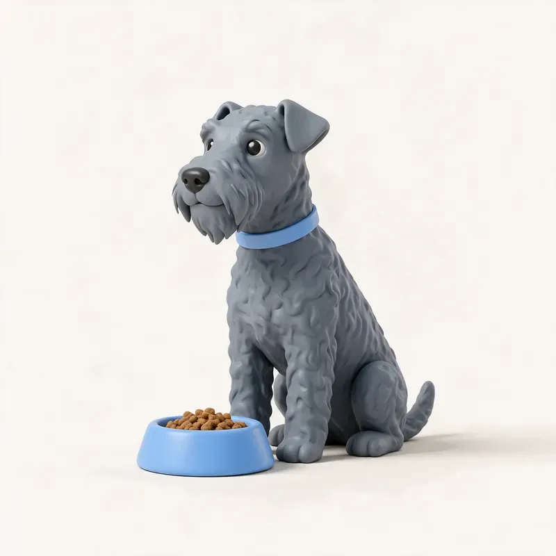 Kerry blue terrier: a la hora de comer (ilustración)