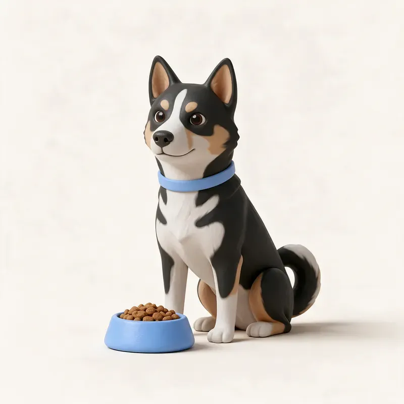 Laika de Siberia oriental: a la hora de comer (ilustración)