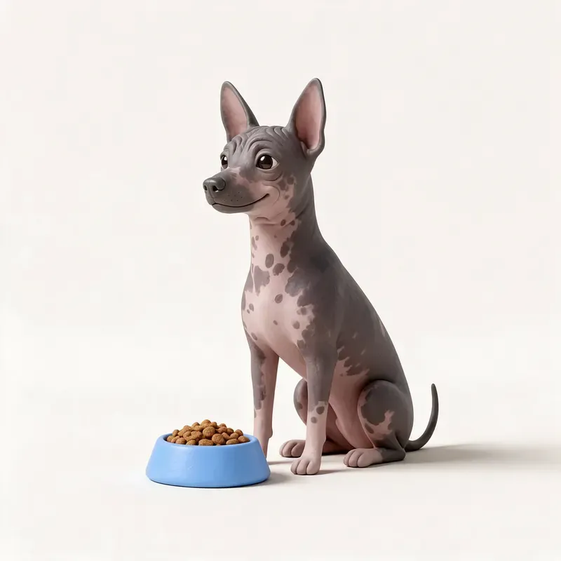 Perro sin pelo del Perú: a la hora de comer (ilustración)