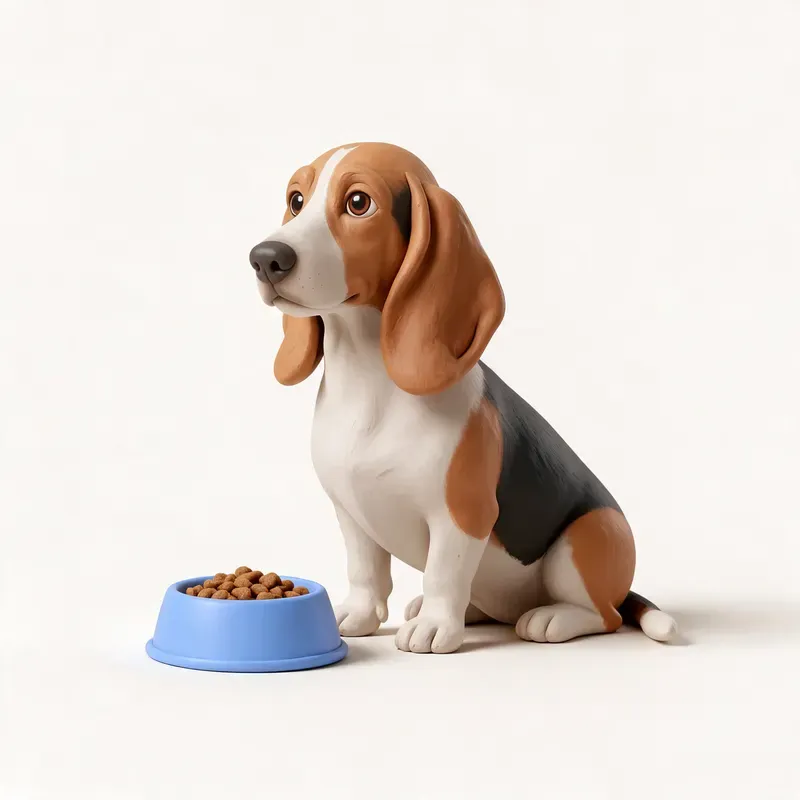 Basset artesiano de Normandía: a la hora de comer (ilustración)