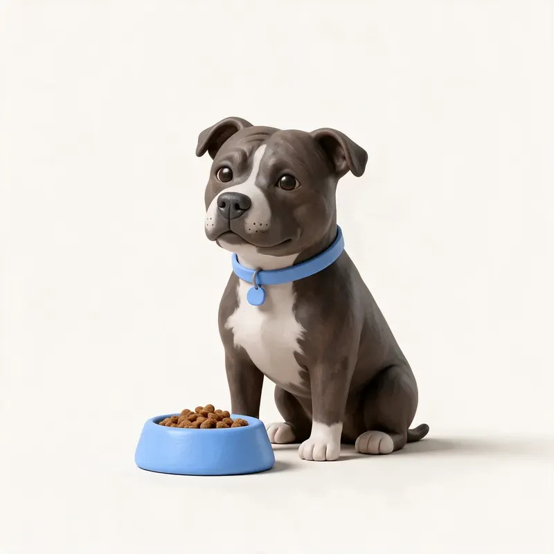 Staffordshire bull terrier: a la hora de comer (ilustración)