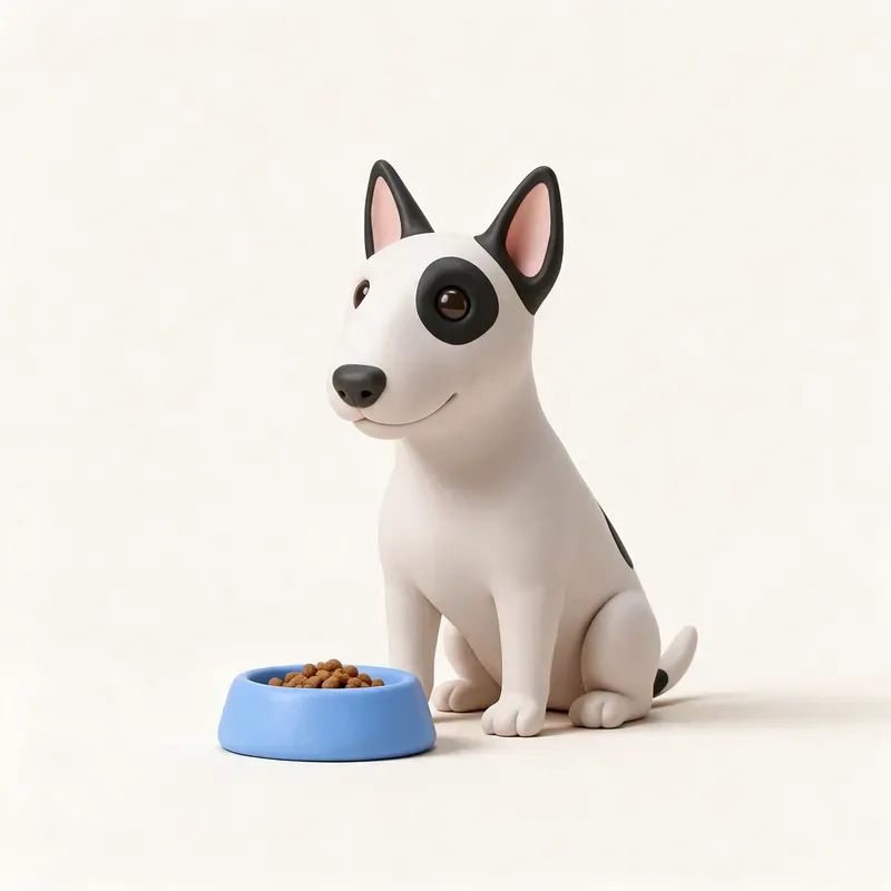 Bull terrier miniatura: a la hora de comer (ilustración)