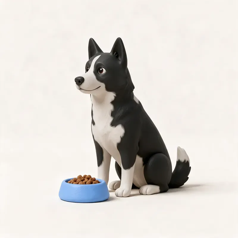 Perro de osos de Carelia: a la hora de comer (ilustración)