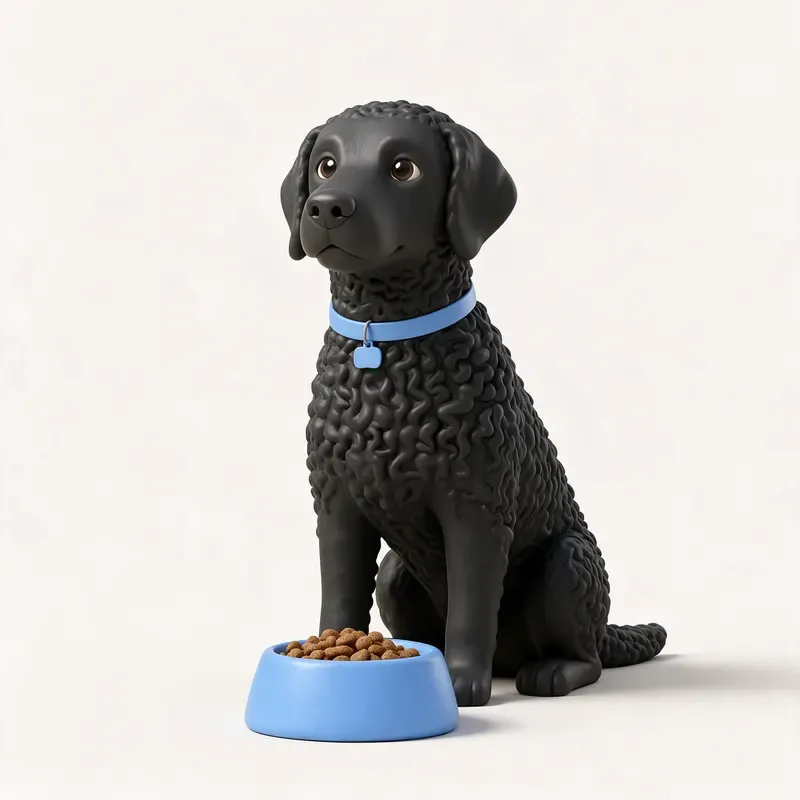 Retriever de pelo rizado: a la hora de comer (ilustración)