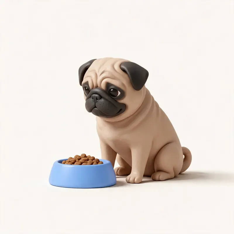 Carlino (pug): a la hora de comer (ilustración)