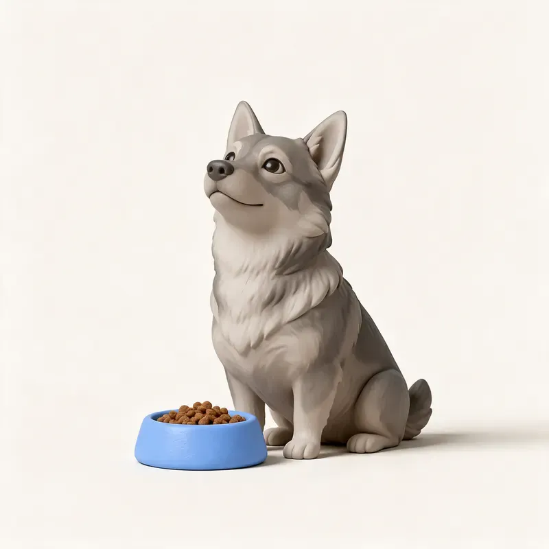 Spitz de Västergötland (vallhund sueco): a la hora de comer (ilustración)