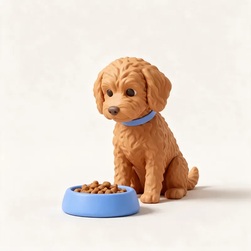 Miniature Goldendoodle: a la hora de comer (ilustración)