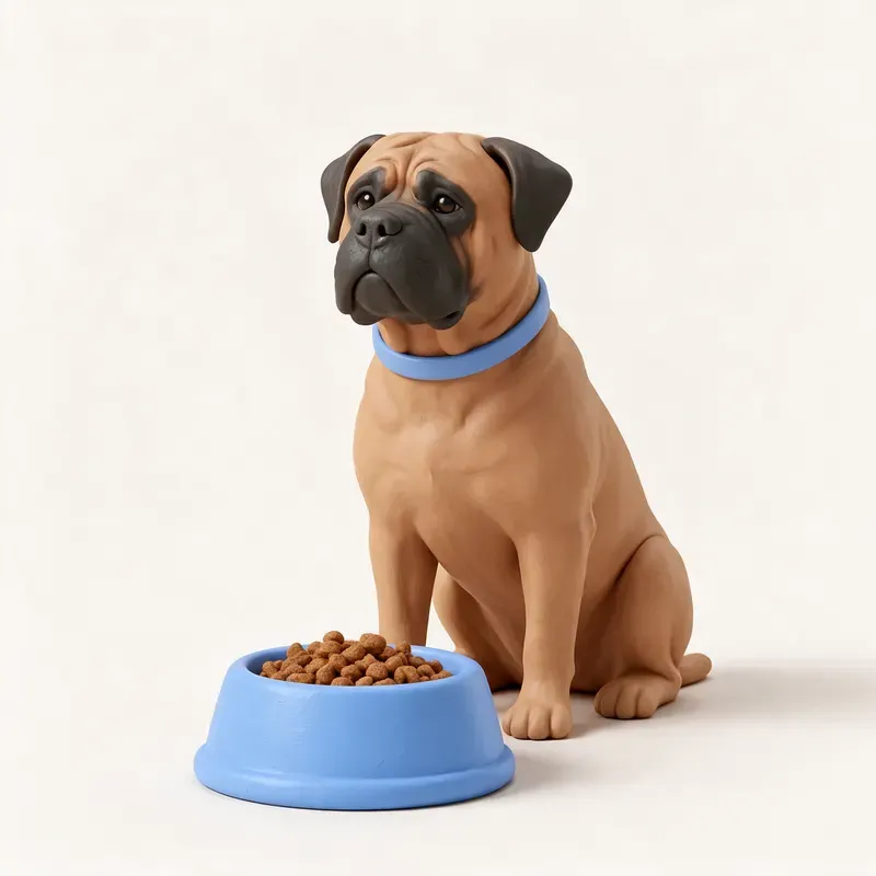Bullmastiff: a la hora de comer (ilustración)