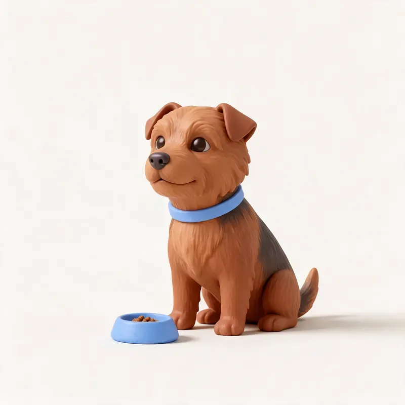 Norfolk terrier: a la hora de comer (ilustración)