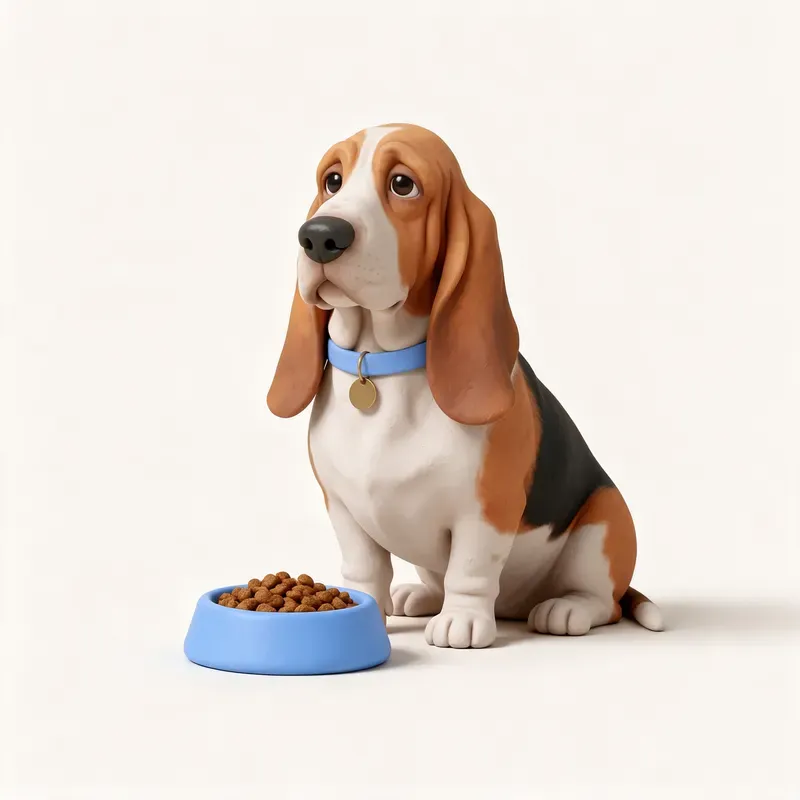 Basset hound: a la hora de comer (ilustración)