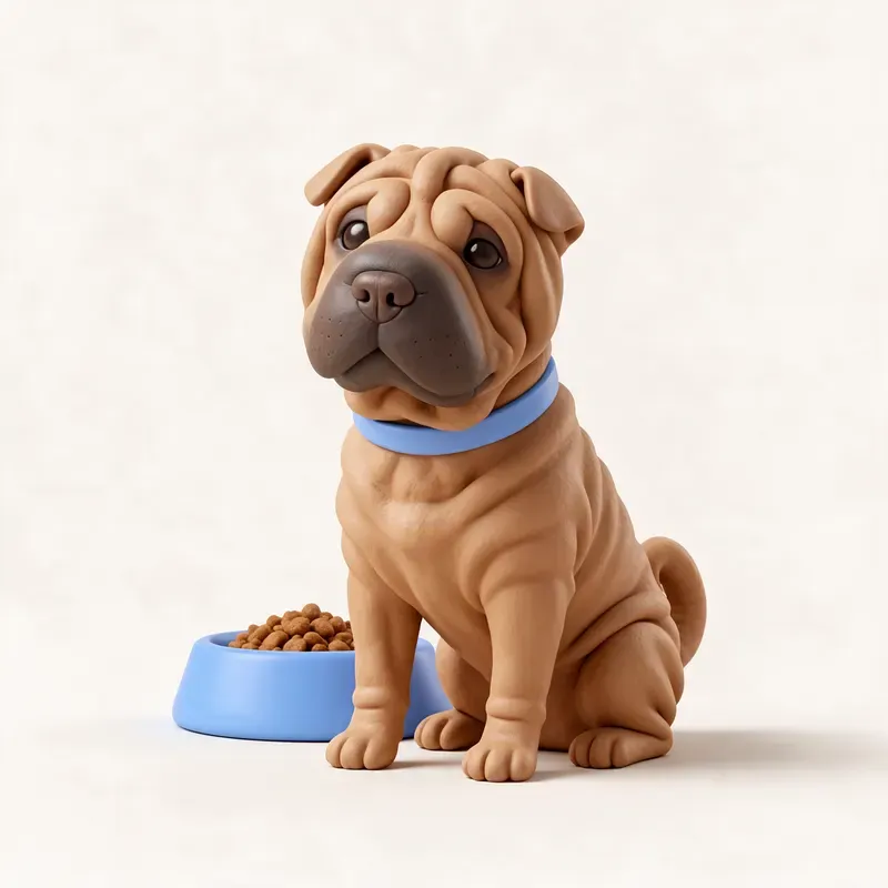 Shar pei: a la hora de comer (ilustración)