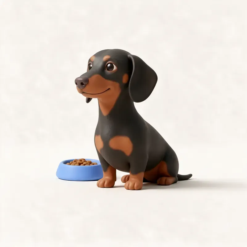 Teckel (perro salchicha): a la hora de comer (ilustración)
