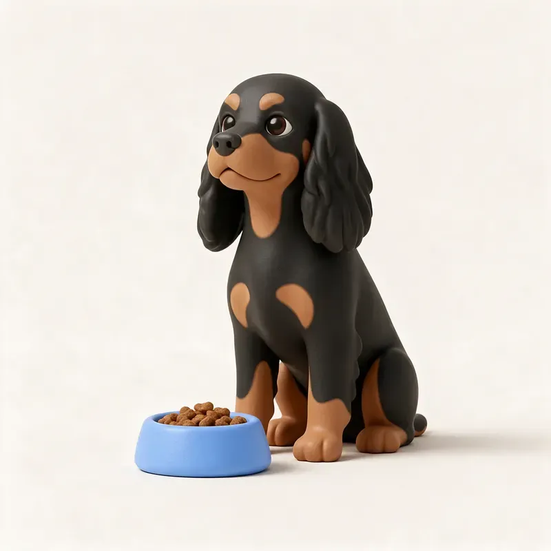 Cocker spaniel americano: a la hora de comer (ilustración)