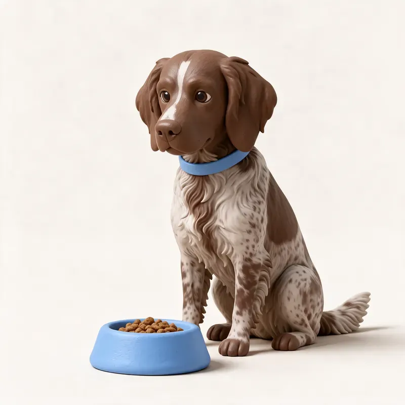 Perro de muestra alemán de pelo largo: a la hora de comer (ilustración)