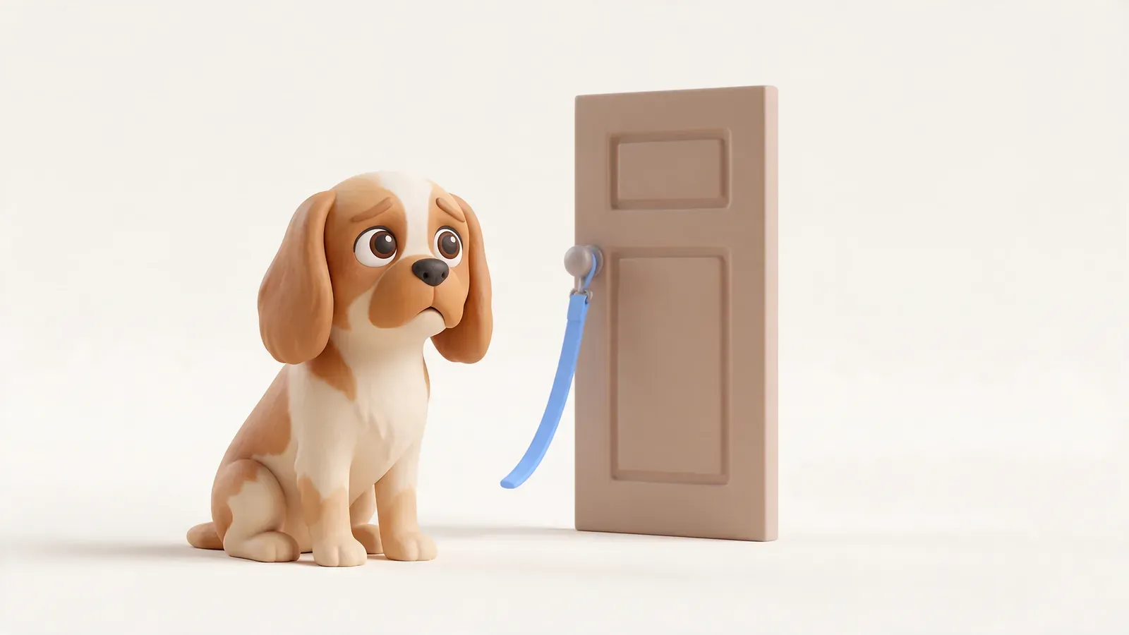 Cavalier esperando solo ante una puerta cerrada